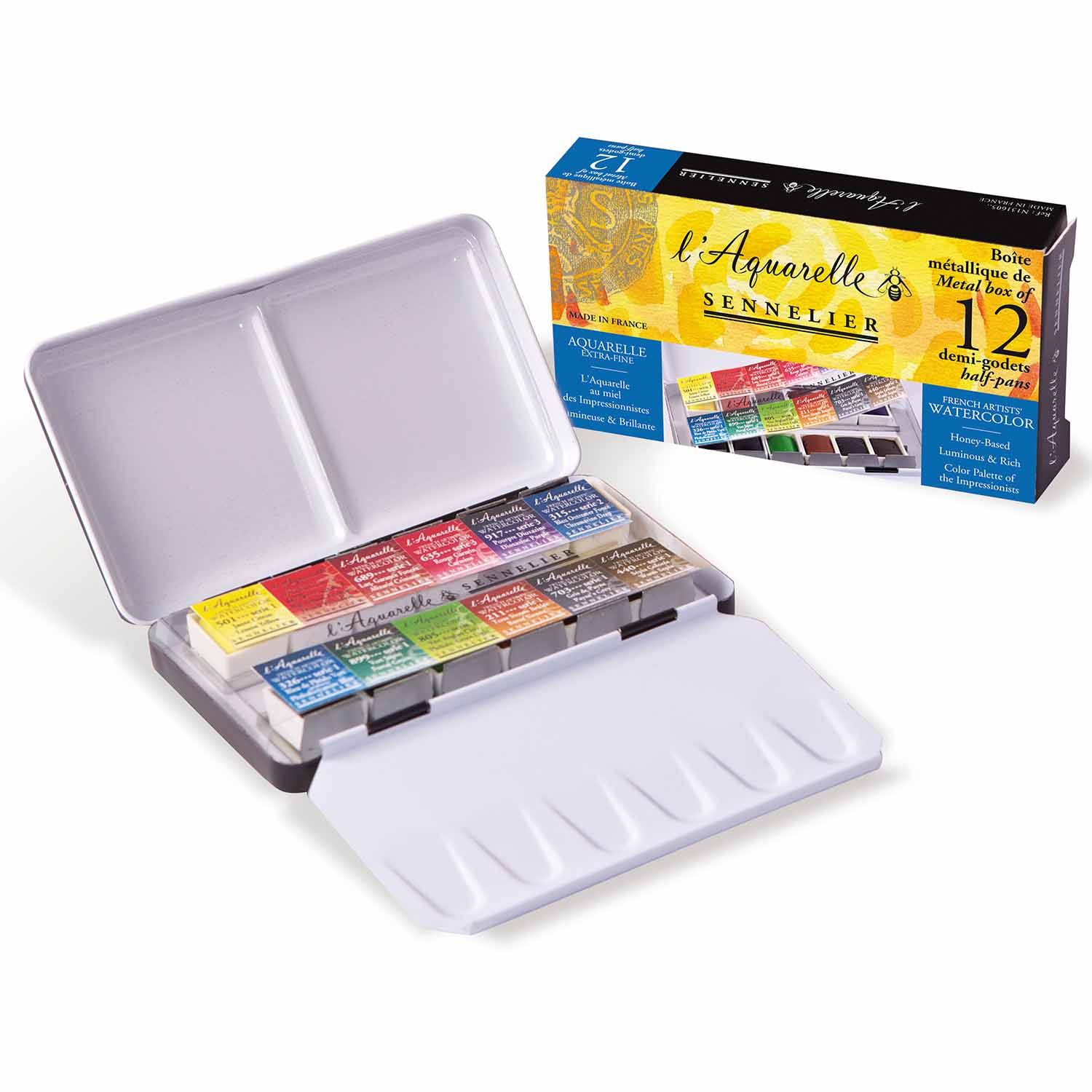 セヌリエ 透明水彩絵具 ハーフパン12色ポケットセット【お取り寄せ商品】