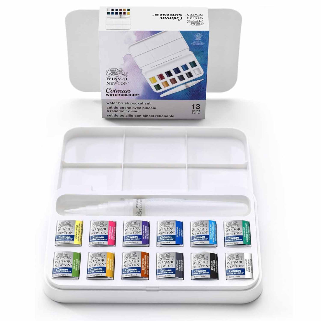 W＆N コットマン ウォーターカラーハーフパン12色セット 水筆付き【お取り寄せ商品】