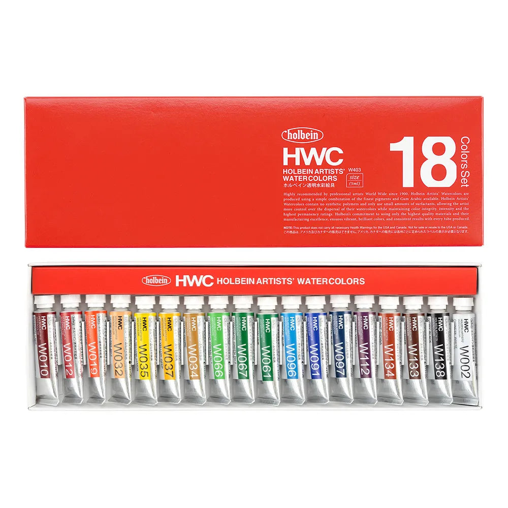HWC透明水彩絵具5ml 18色セット W403【お取り寄せ商品】